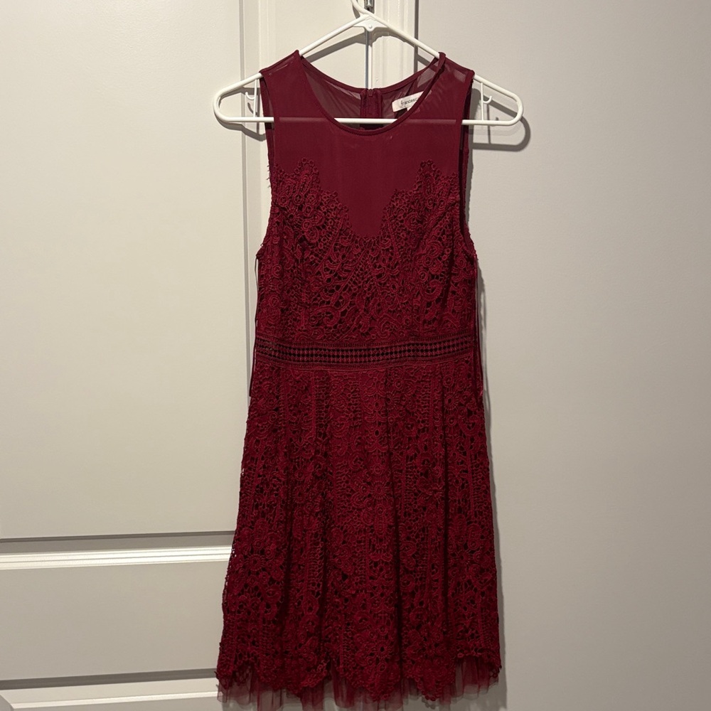 Francesca's Collections Burgundy Lace Midi Dress